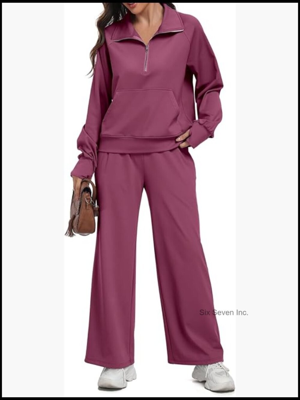 Women's 2 Piece Fleece Sweatsuit Set Half Zip Pullover Wide Leg Sweatpants